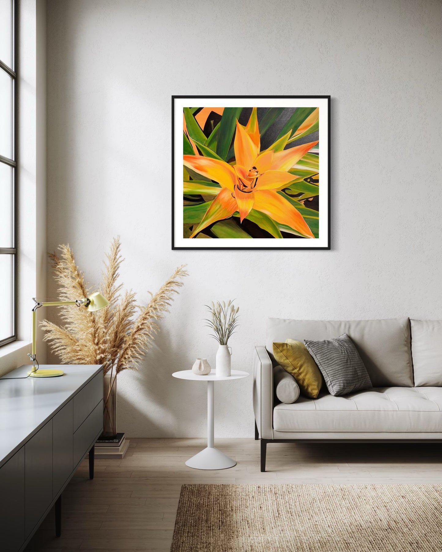 Radiant Core – Bromeliad | 36 x36 in. | acrylic on canvas. | Original Panting By Alexander Franco.