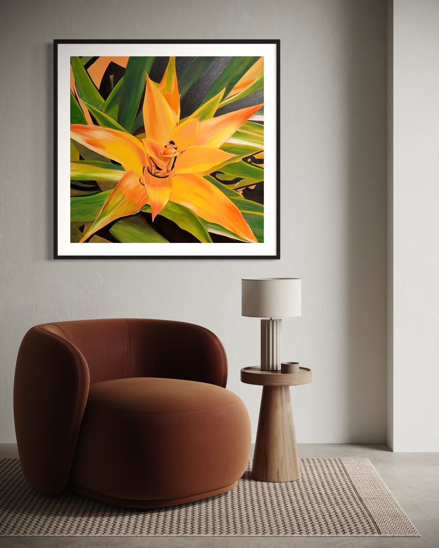 Radiant Core – Bromeliad | 36 x36 in. | acrylic on canvas. | Original Panting By Alexander Franco.