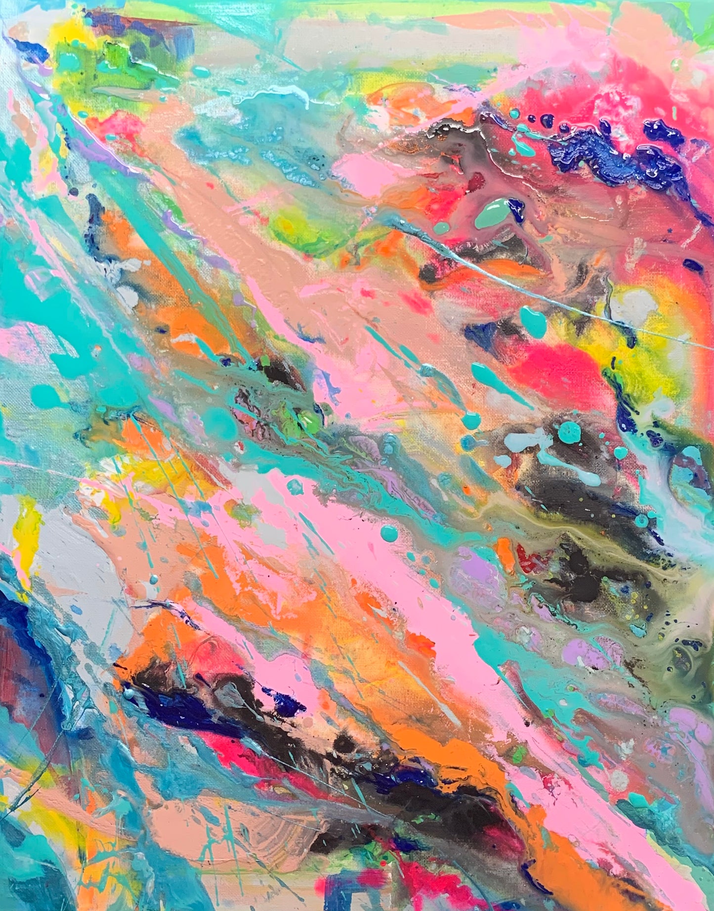 Original acrylic painting by Alexander Franco. Abstract acrylic painting on canvas with vibrant colors and dynamic textures.
