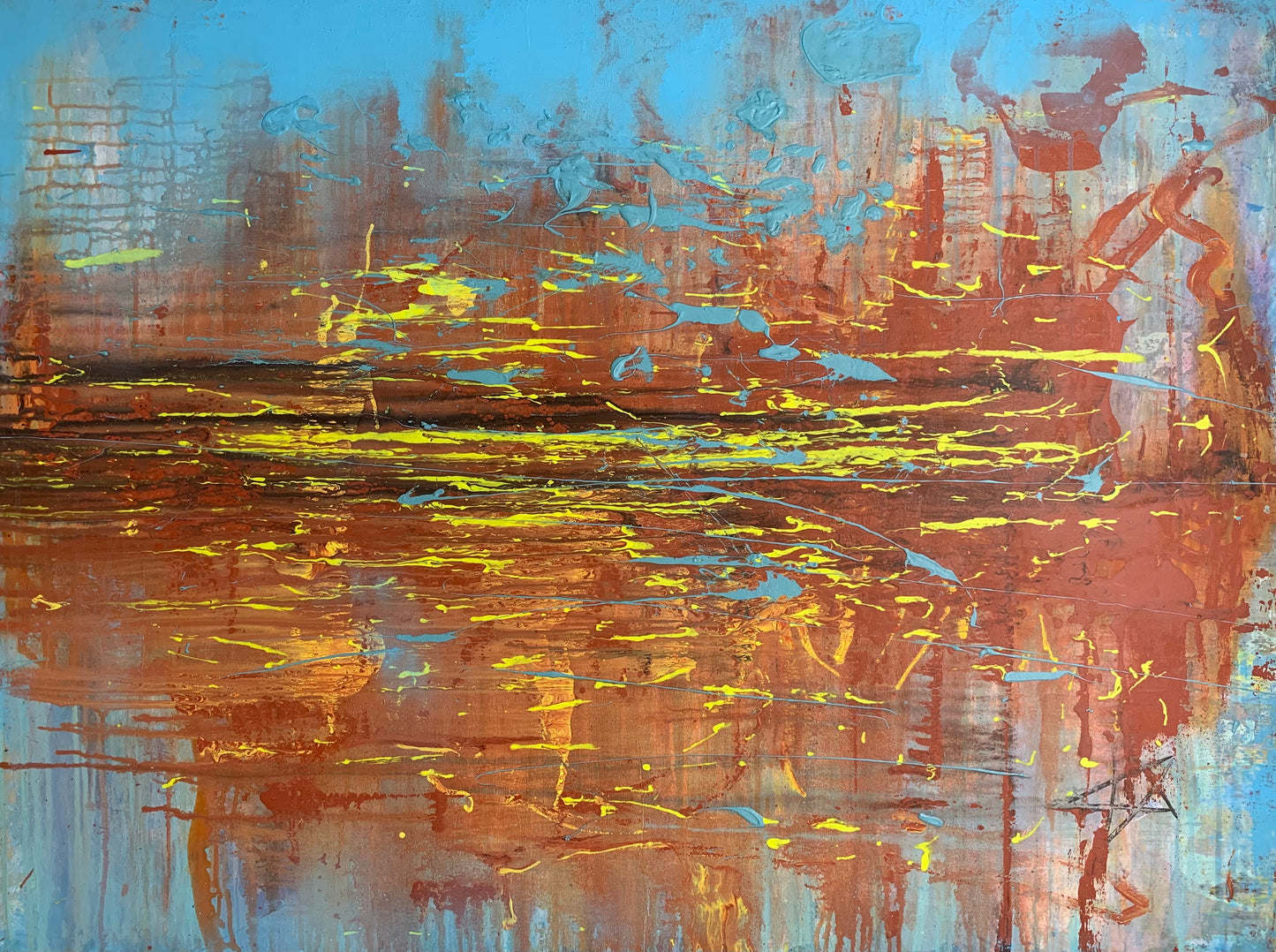 Original acrylic painting by Alexander Franco. Abstract acrylic painting on canvas with shades of blue and brown.