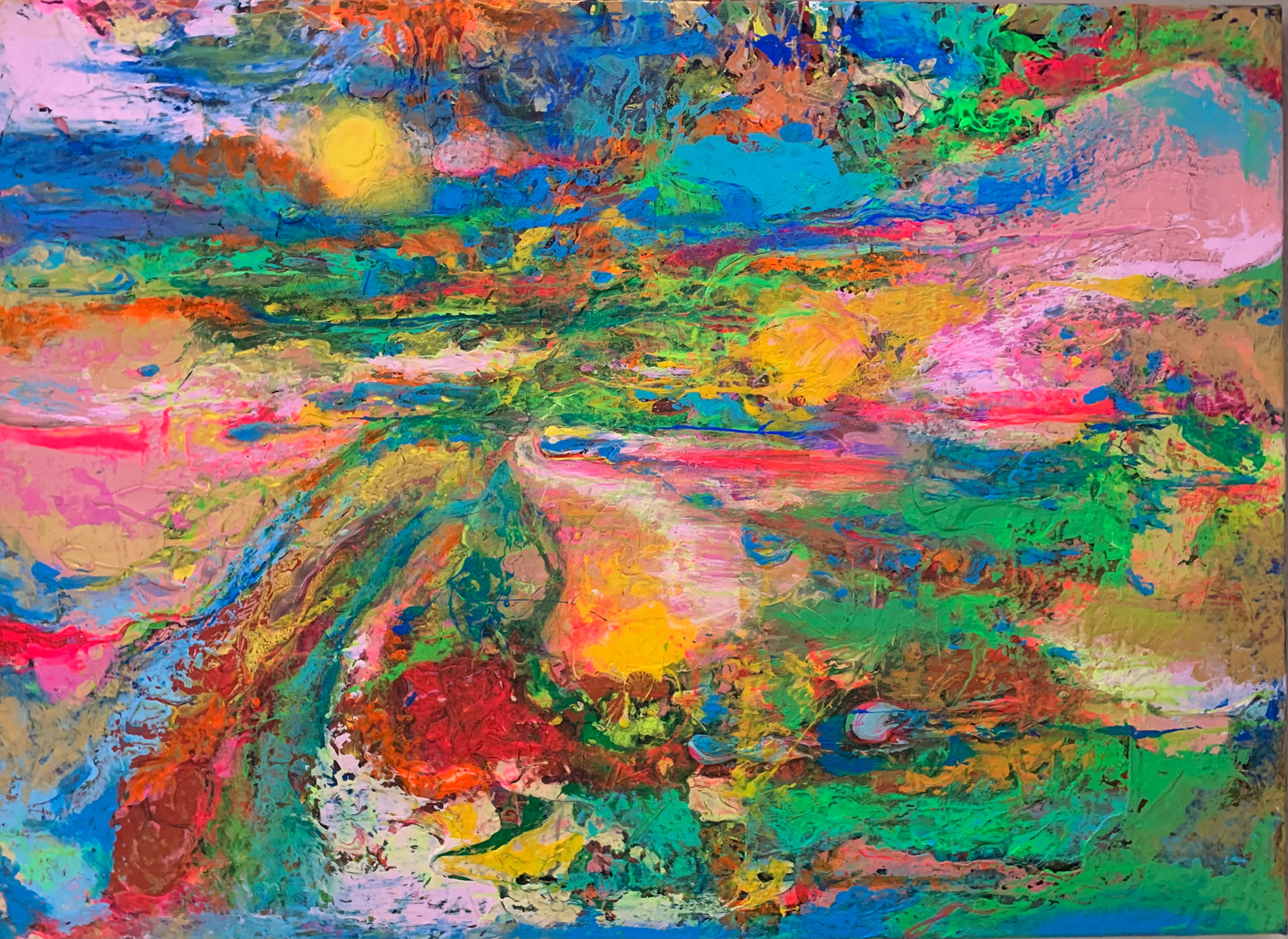 Original acrylic painting by Alexander Franco. Abstract acrylic painting on canvas with vibrant colors and dynamic textures.