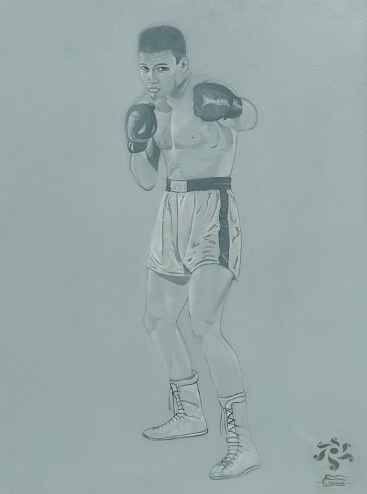 Ali Before the Bell| 48 x 36 in. | Acrylic on canvas.  | Original Panting By Alexander Franco.