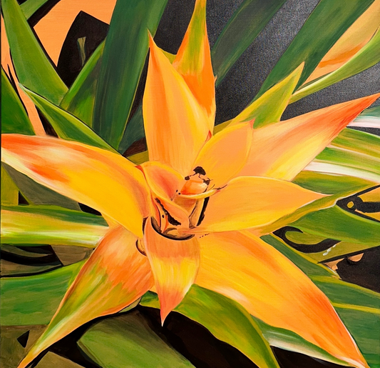 Original acrylic painting by Alexander Franco. Yellow lily flowers