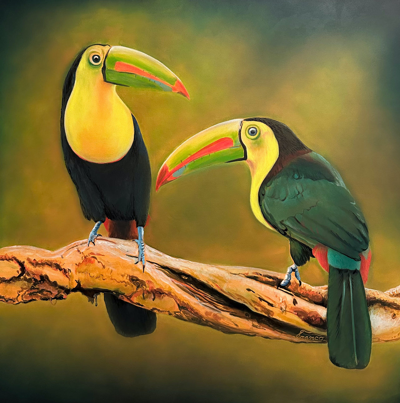 Original acrylic painting by Alexander Franco. Toucans