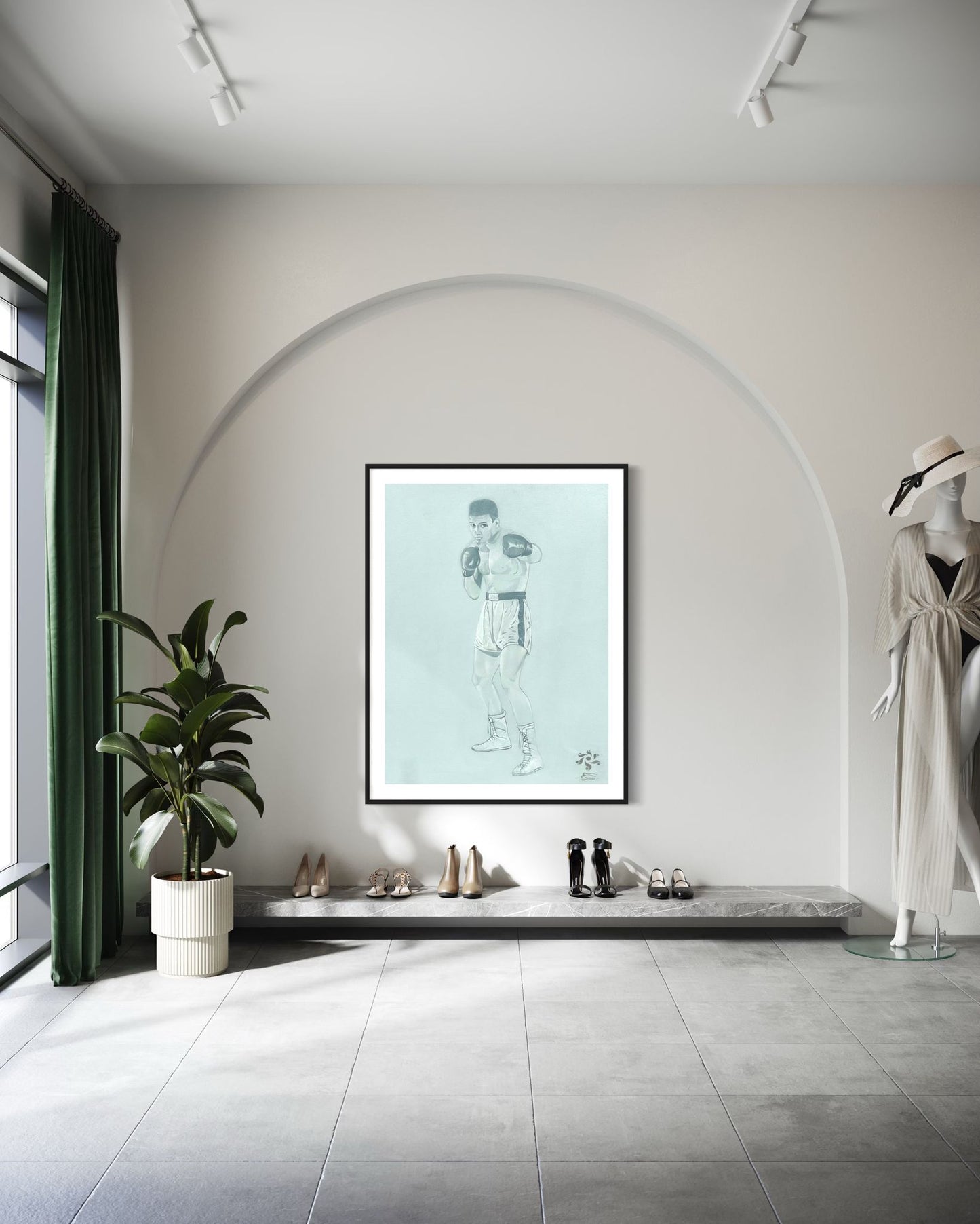Ali Before the Bell| 48 x 36 in. | Acrylic on canvas.  | Original Panting By Alexander Franco.