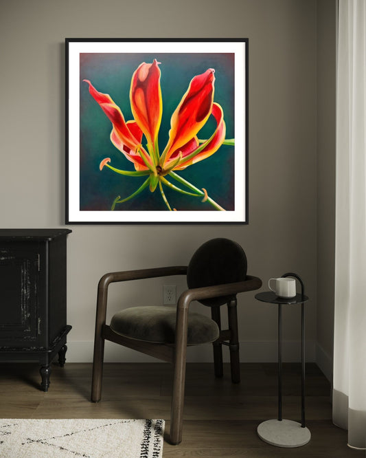 Flame Lily | 36 x 36 in. | Acrylic on canvas. | Original Panting By Alexander Franco.