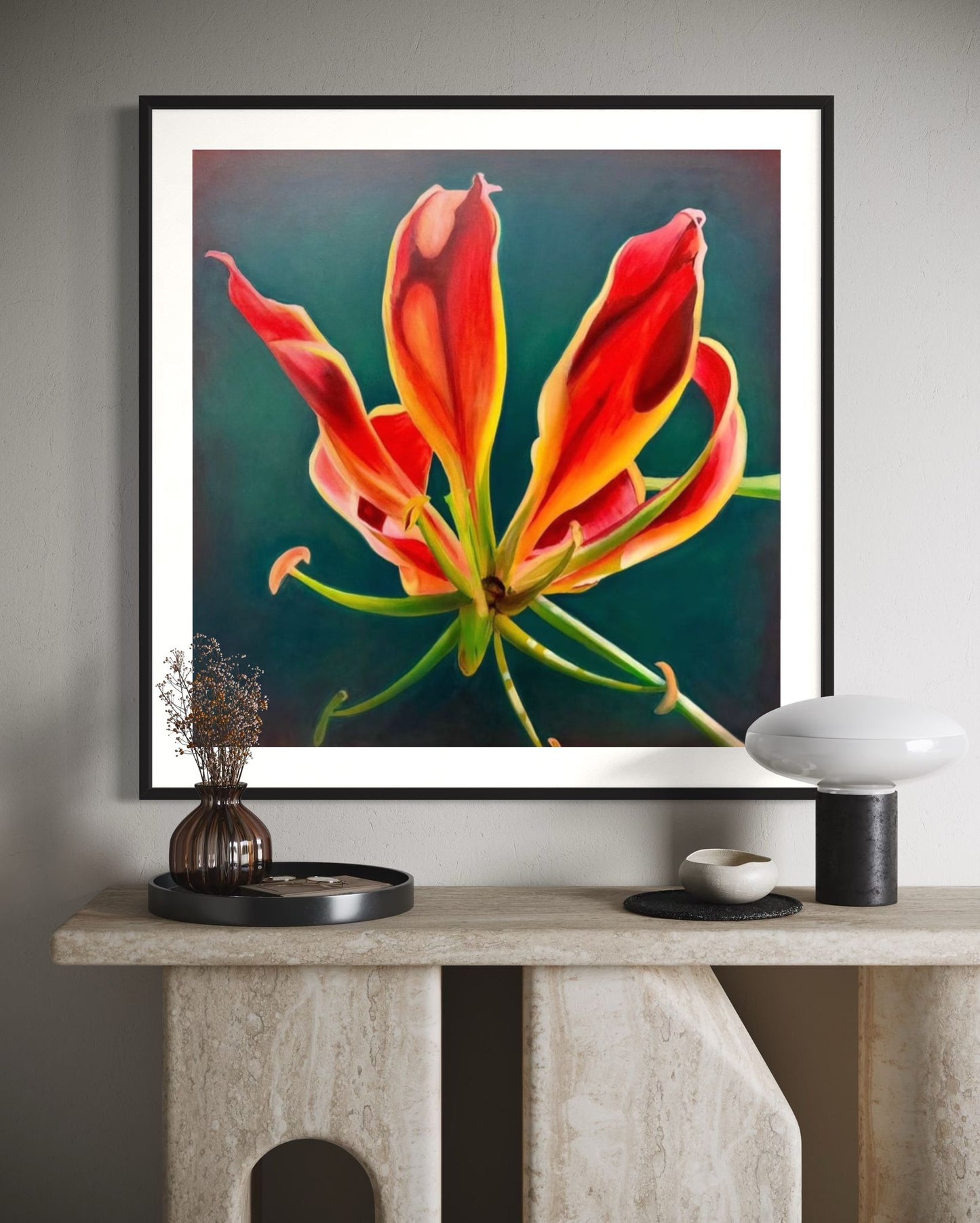 Flame Lily | 36 x 36 in. | Acrylic on canvas. | Original Panting By Alexander Franco.