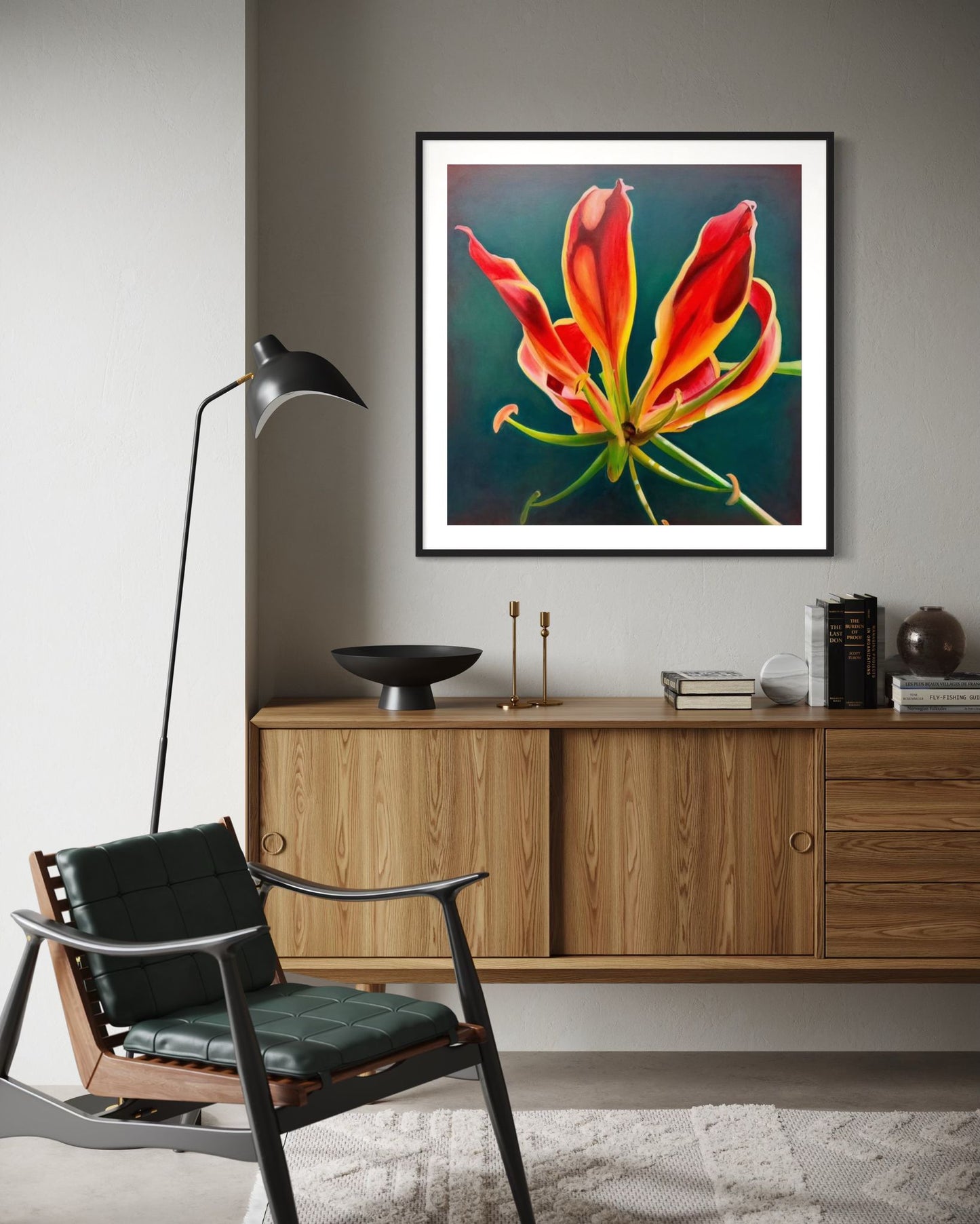 Flame Lily | 36 x 36 in. | Acrylic on canvas. | Original Panting By Alexander Franco.