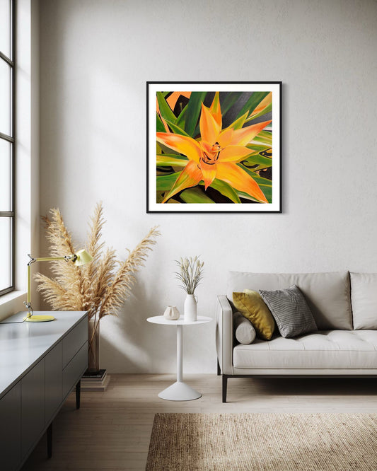Radiant Core – Bromeliad | 36 x36 in. | acrylic on canvas.  | Original Panting By Alexander Franco.