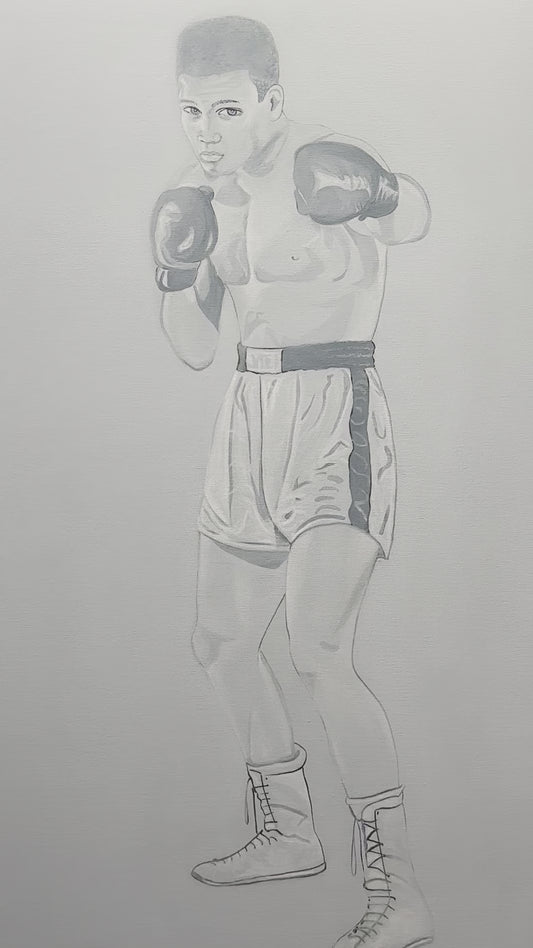 Ali Before the Bell| 48 x 36 in. | Acrylic on canvas.  | Original Panting By Alexander Franco.