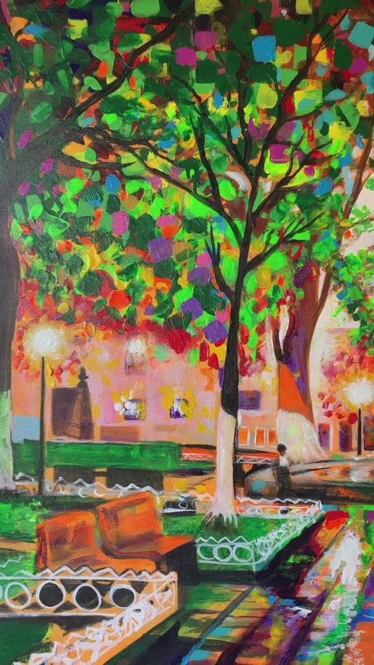 Parque de Salamina | 30 x 40 in. | Acrylic on canvas.  | Original Panting By Alexander Franco.