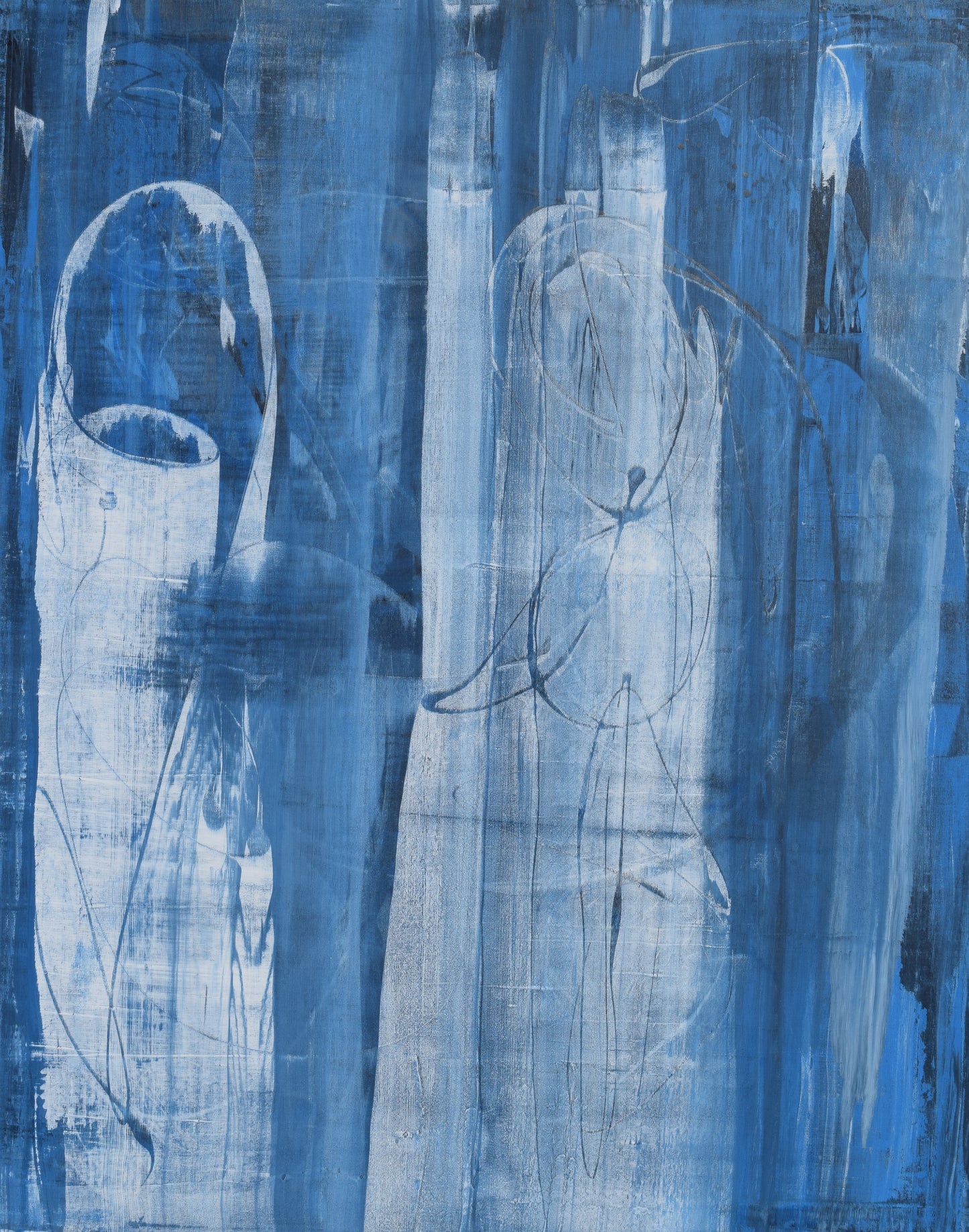 Original acrylic painting by Alexander Franco. Abstract blue acrylic painting on canvas with various shades and brush strokes.