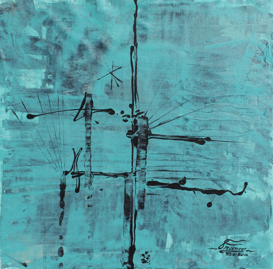 Original acrylic painting by Alexander Franco. Abstract acrylic painting on canvas with predominantly blue and black colors