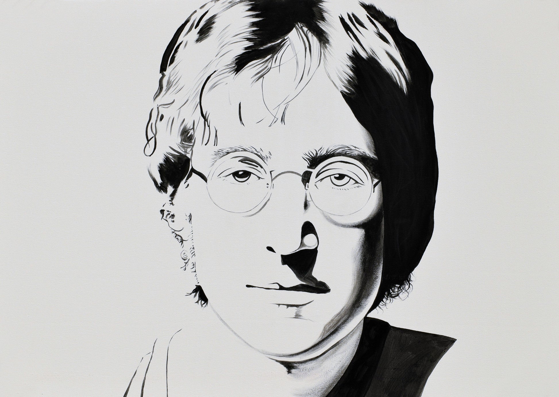 Original acrylic painting by Alexander Franco. A black and white acrylic painting of John Lennon on canvas.