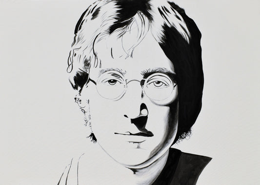 Original acrylic painting by Alexander Franco. A black and white acrylic painting of John Lennon on canvas.