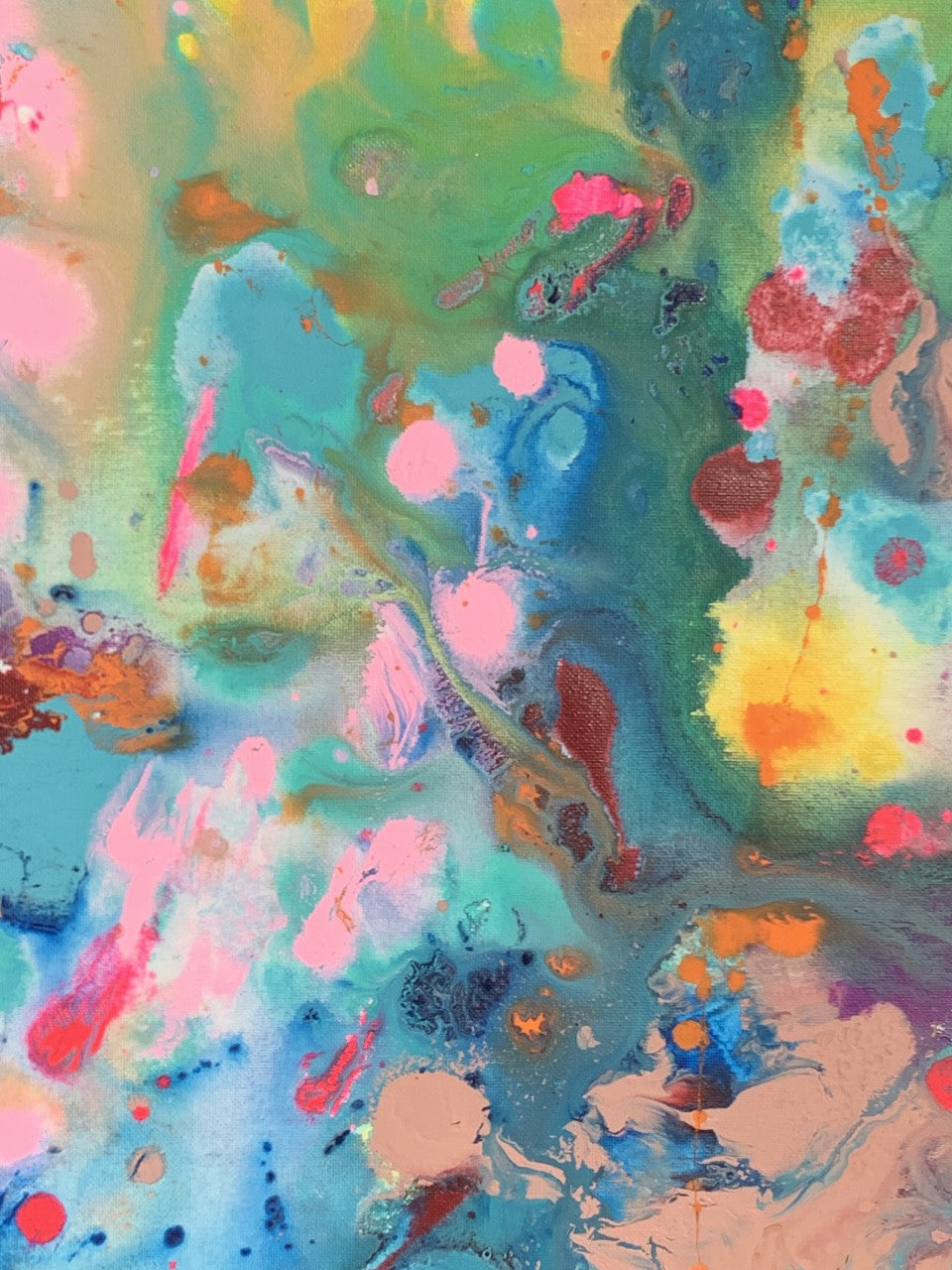 Original acrylic painting by Alexander Franco. A colorful abstract acrylic painting on canvas featuring a variety of vibrant colors.