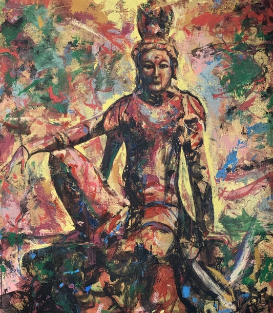 Original acrylic painting by Alexander Franco. A vibrant, multicolored acrylic painting of the Gautama Buddha on canvas.